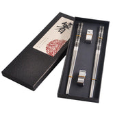 Kenpal elegant metal chopsticks set resting on a holder, stylish and convenient for table service.