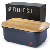 KENSINGTON LONDON butter dish on countertop with lid keeps butter fresh and accessible.
