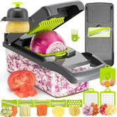 KEOUKE 12-in-1 vegetable chopper blades in action for fast slicing and dicing