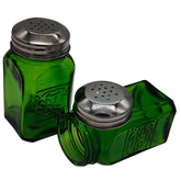 Kerixi vintage green salt and pepper shakers, close-up showing sturdy grip.