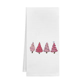 KEUSPI Pink Christmas kitchen towel folded, showing festive color and quick-dry waffle texture.