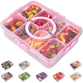 KEYVOZ Snackle Box in pink with lid is a large, portable snack organizer.