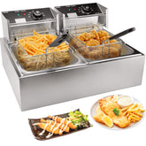 KHTD dual-tank deep fryer on a countertop for large-batch frying.