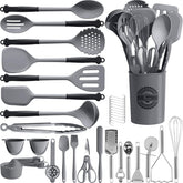 Kikcoin 43Pcs utensils set with holder keeps countertops tidy and accessible.