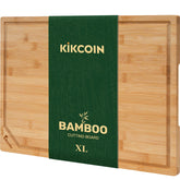 Kikcoin bamboo cutting board extra-large surface for meal prep and stable counter work.