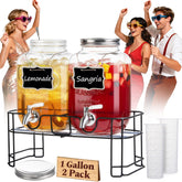 Kikcoin dual 1gal glass dispenser with spigot for clean, leak-free serving at gatherings.