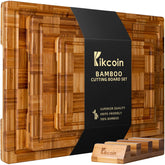 Kikcoin extralarge bamboo cutting board xl meat prep on a busy counter