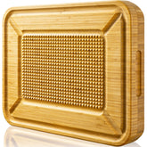 Kikcoin turkey carving board with thick design steadies meat during carving.