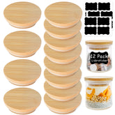 KIKINIKO Oui yogurt jar lids natural bamboo with silicone rings, easy to clean and reuse.