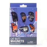 Kikkerland cat butt magnet detail on fridge, adds eye-catching whimsy to your kitchen surface.