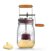 Kilner vintage glass butter churn jar with embossed logo for easy homemade butter.