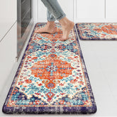 KIMODE anti-fatigue kitchen mat in orange-purple with plush cushioning for comfortable standing.
