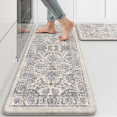 KIMODE anti-fatigue mats with boho floral design for comfortable standing in the kitchen.
