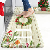 Kimode Christmas Kitchen Mat 2pc front view showcases cozy two-mat setup for festive prep comfort