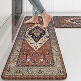 KIMODE farmhouse kitchen mats with central medallion floral design for cushioned standing comfort