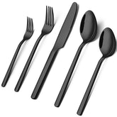 KINGSTONE black 40-piece silverware set in a stylish dining setup for elegant meals.