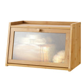Kiplant bread box front view shows natural bamboo finish for a tidy counter and easy access