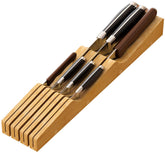 Kiplant knife drawer organizer showing bamboo block for seven knives, quick access.