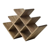 KIRIGEN 8-bottle countertop wine rack in dark brown wood, ideal for compact home bars.