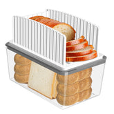 Kiss Core bread slicer in use with adjustable guide for even slices.