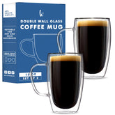 Kitchables double-walled glass mug front view shows sleek clarity and heat insulation