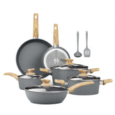Kitchen Academy 12-piece gray induction cookware set displayed as a complete versatile collection for everyday meals.