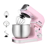 Kitchen in the Box pink tilt-head stand mixer for space-saving baking.