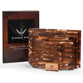 Kitchen Nook acacia cutting board 17x12 on stand, large prep area for meals.