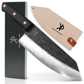 Kitchen Perfection handmade carving knife blade close-up, ultra-sharp edge for precise slicing