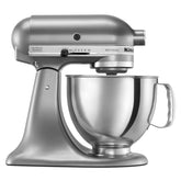KitchenAid Artisan 5-quart tilt-head mixer with pouring shield for neat batter pouring.