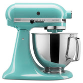 KitchenAid Artisan 5qt Tilt-Head Mixer Aqua Sky on counter for baking versatility