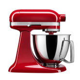 KitchenAid Artisan Mini tilt-head mixer in Empire Red on a clean countertop for space-saving power.