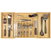 KitchenEdge premium bamboo flatware organizer in a closed drawer for neat separation.