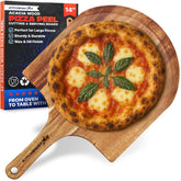 KitchenStar 14-Inch Acacia Pizza Peel with handle for smooth sliding