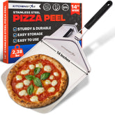 KitchenStar pizza peel with a 14-inch blade for effortless transfer.