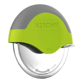 Kitchy pizza cutter with green ergonomic handle delivers effortless, precise cuts.