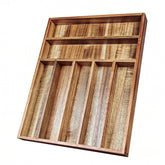 KITEISCAT Acacia Wood Silverware Organizer top view with seven compartments for easy access