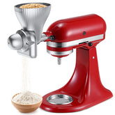 KITOART all-metal grain mill attachment mounted on a KitchenAid mixer, ready for precise grinding.