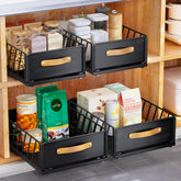 Kitstorack pull-out cabinet organizer with adhesive film for tool-free setup.