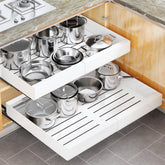 Kitstorack pull-out cabinet organizer in white with expandable width for flexible storage