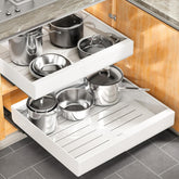Kitstorack pull out cabinet organizer extendable improves space efficiency in a kitchen cabinet