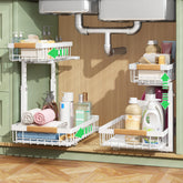 Kitstorack pull-out cabinet organizer under sink for easy reach and organized cleaning supplies.
