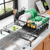 Kitsure extendable dish drying rack over sink saves counter space