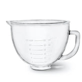 Kitwanda glass mixer bowl with pour spout for controlled pouring and spill prevention.