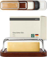 KIVY glass butter dish lid keeps butter clean and ready to spread.