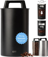 KIVY vacuum coffee canister with push lid preserves aroma for fresher mornings.
