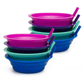 Klickpick Home soup bowls with built-in straws in bright colors for easy sipping at meals.