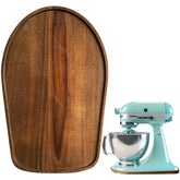 Klxuyuo acacia wood mixer slider mat front view showing smooth glide under KitchenAid