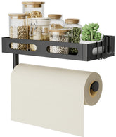 KLYLVENNE wall mount paper towel holder with shelf in matte black for organized spaces
