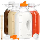 KMIGRUAN half-gallon glass milk bottle with handle for easy pouring and storage.